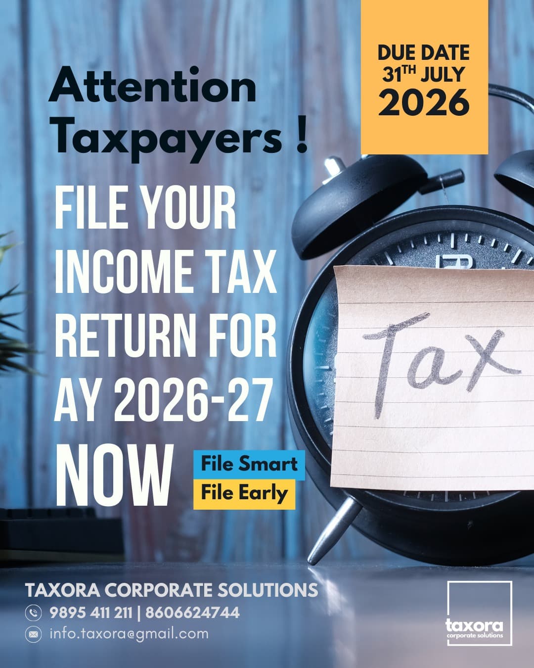 Reminder to file ITR before deadline.