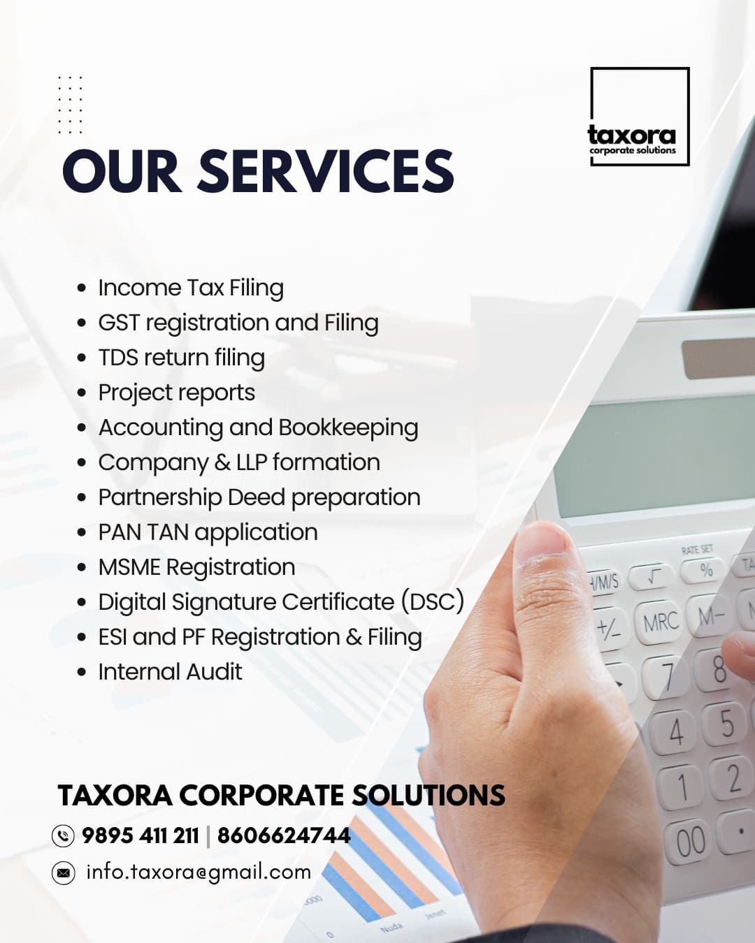 List of business and tax services offered.