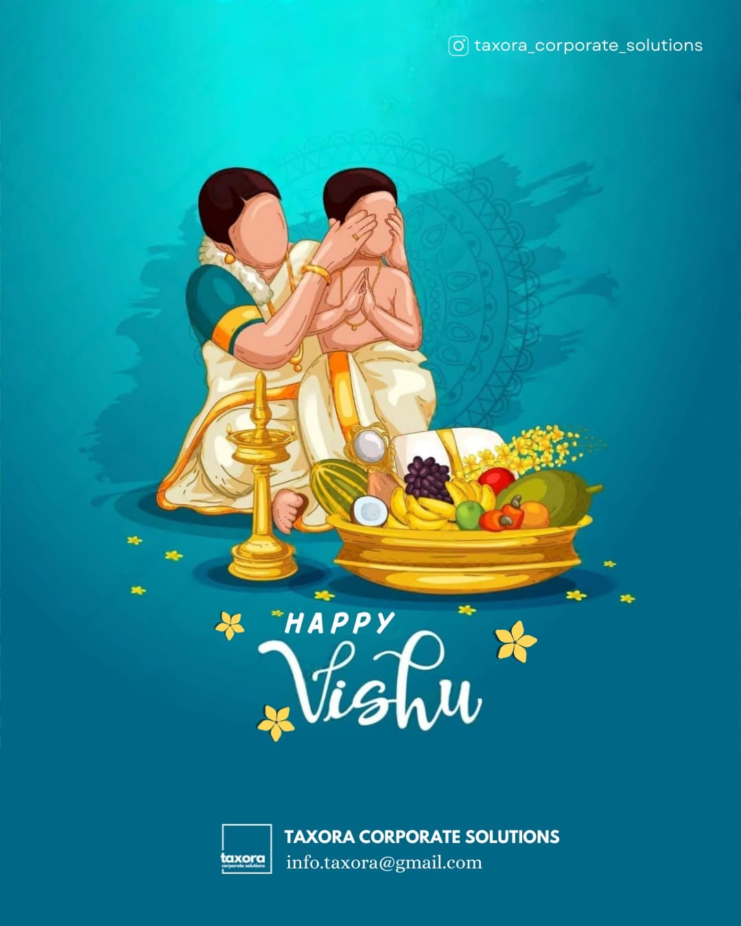 Traditional Vishu greeting with festive elements.